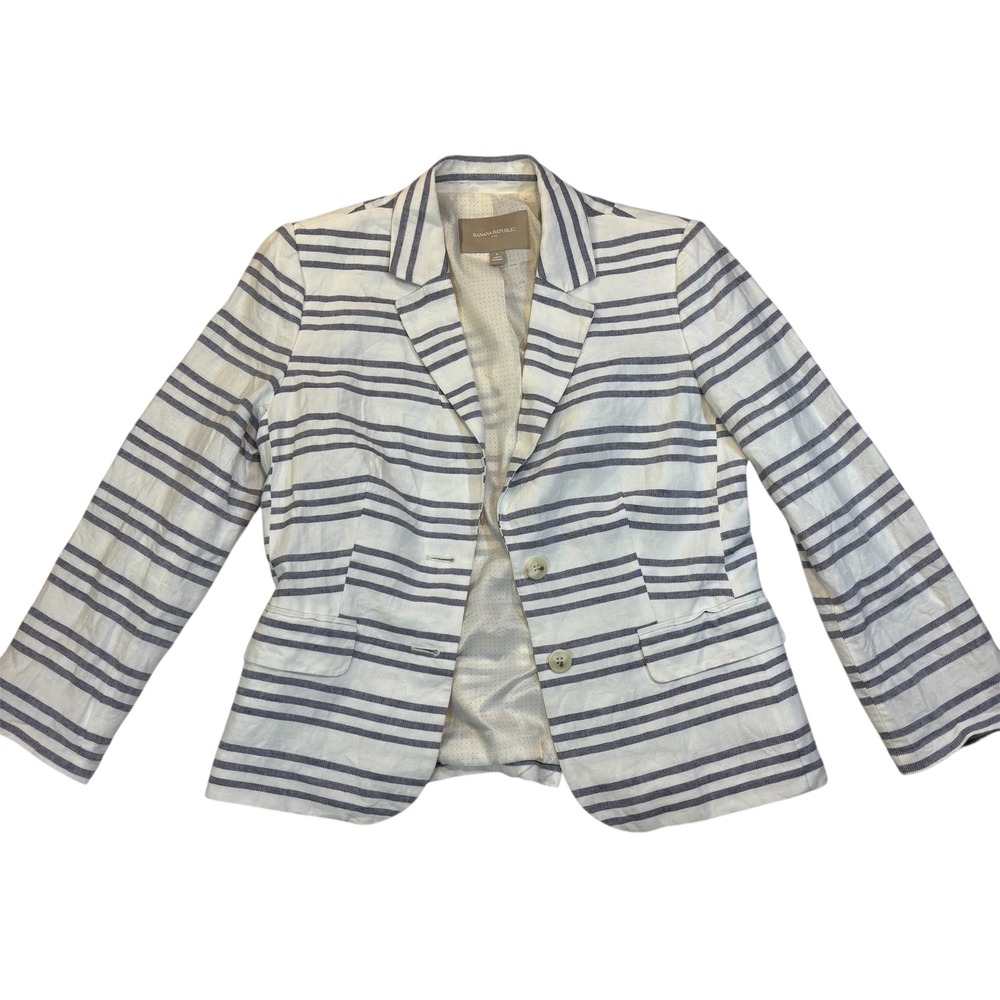 Banana Republic Striped Linen Blend Blazer Jacket‎ Blue White Sz 6 Career Summer